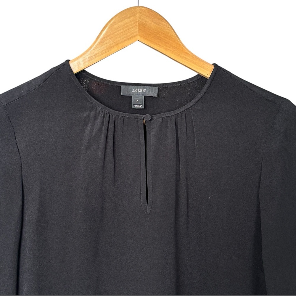 J.Crew 100% Silk Bell Sleeve Blouse Black Keyhole Career Size 0 - Picture 8 of 11